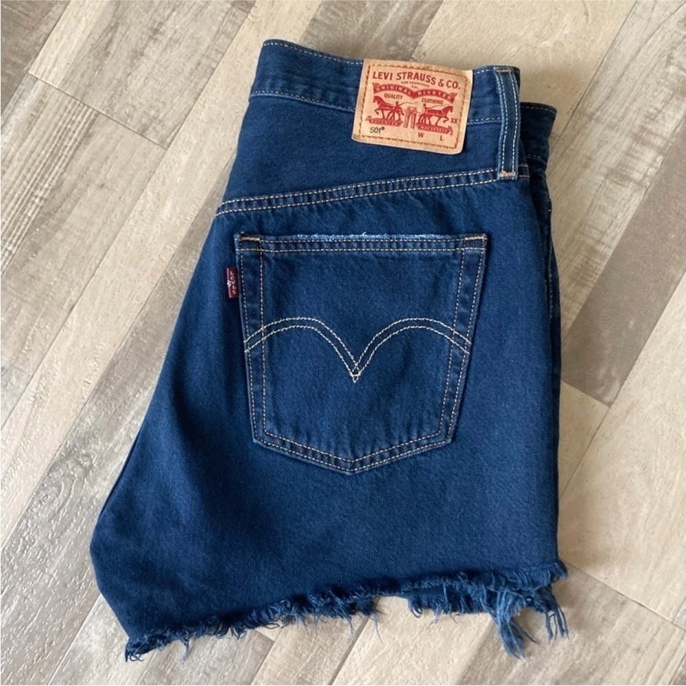 Levi’s 501 High Rise Button Fly Cutoff Denim Jean Shorts Blue Dark Wash 27